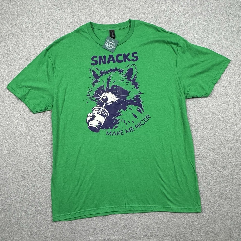 Snacks Make Me Nicer T-Shirt Unisex XL Gildan Lexie And The Chi Cotton Green NWT